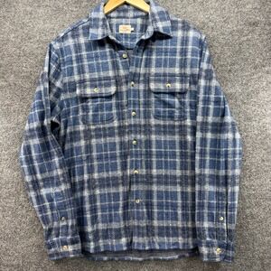 Faherty Brand Mens Blue Plaid Flannel Shirt Long Sleeve Button Down
